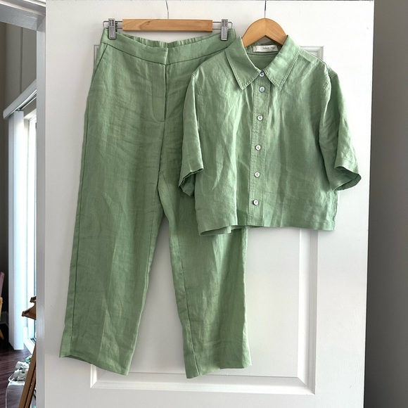 Mango Straight Linen Green Pant - Picture 4 of 5